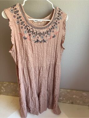 Sonoma Blush Pink Embroidered Boho Midi Dress